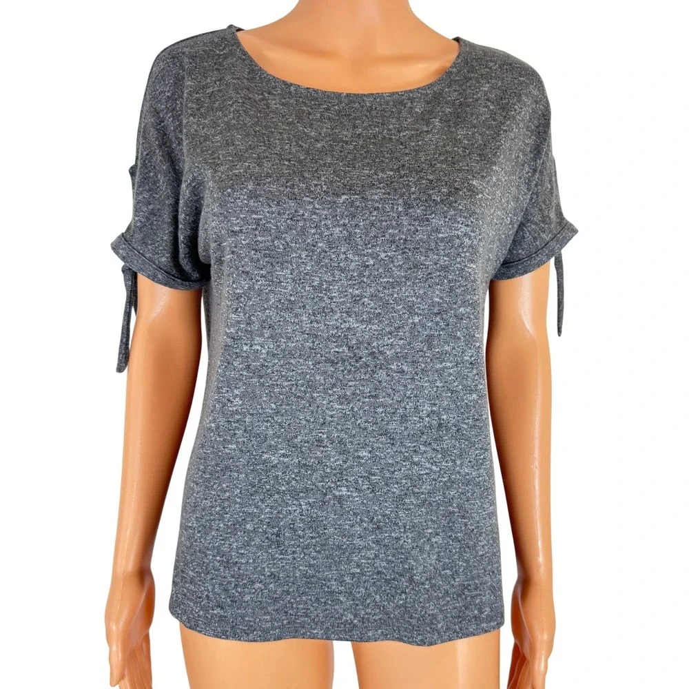A New Day Womens Grey Marl Knit‎ Tie Sleeve Scoop Neck High Low Top Size M